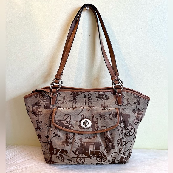 Coach Bags Vintage Coach Classic Horse Carriage Fabric Leather Trim